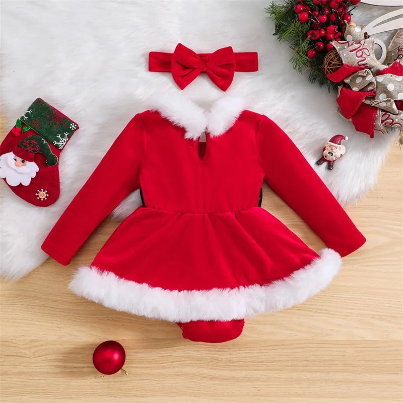 Runhomal – Tenue De Lutin De Noël Pour Bébé Fille (0-18 Mois) – Barboteuse Rouge Et Vert + Chapeau Pompon